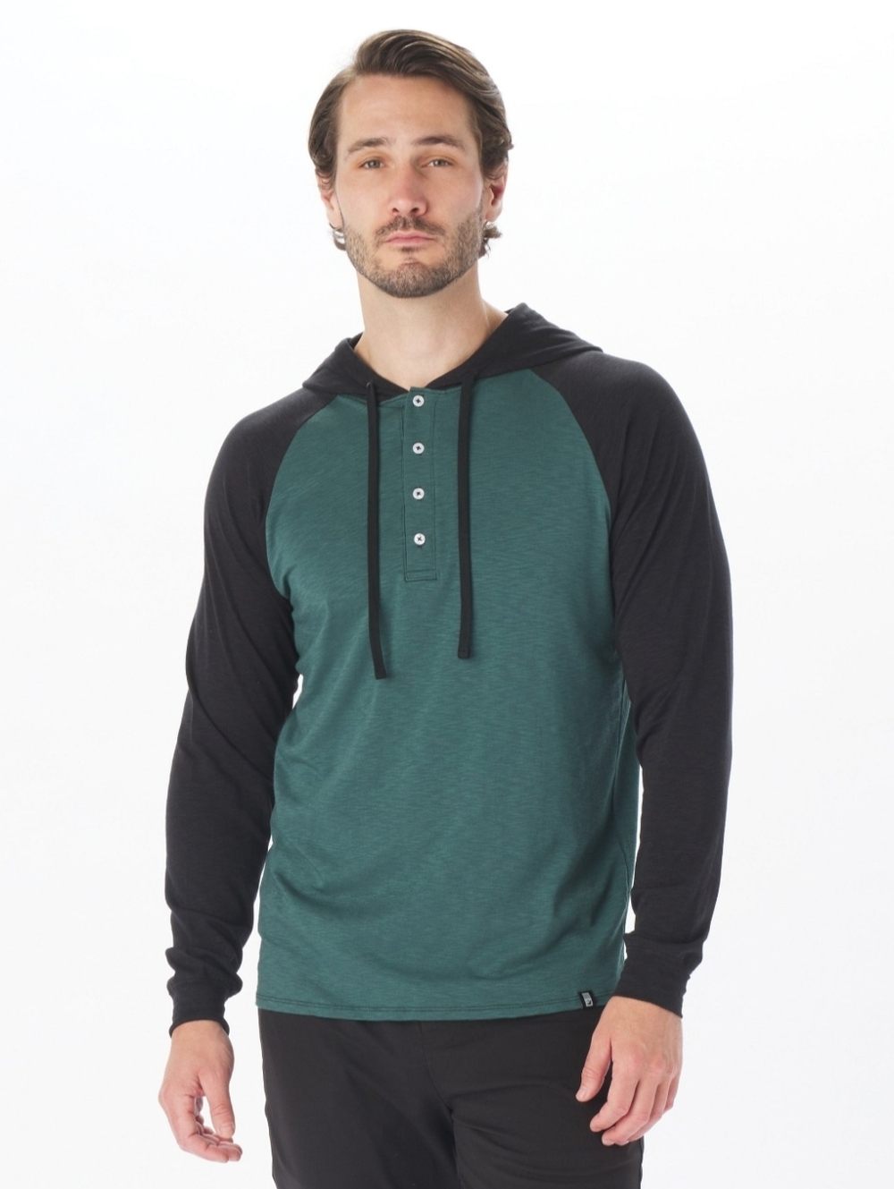 NWT Glyder Low Tide Henley Hoodie Forest Green Black Pullover Cotton Modal Men S